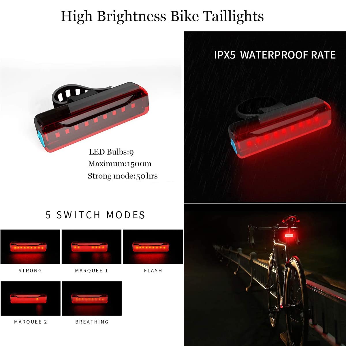 OIOSEN Luces para Bicicleta 1000 LM con Luz Trasera Recargable, Linterna de Seguridad a Prueba de Agua para Ciclismo y Camping Senderismo etc